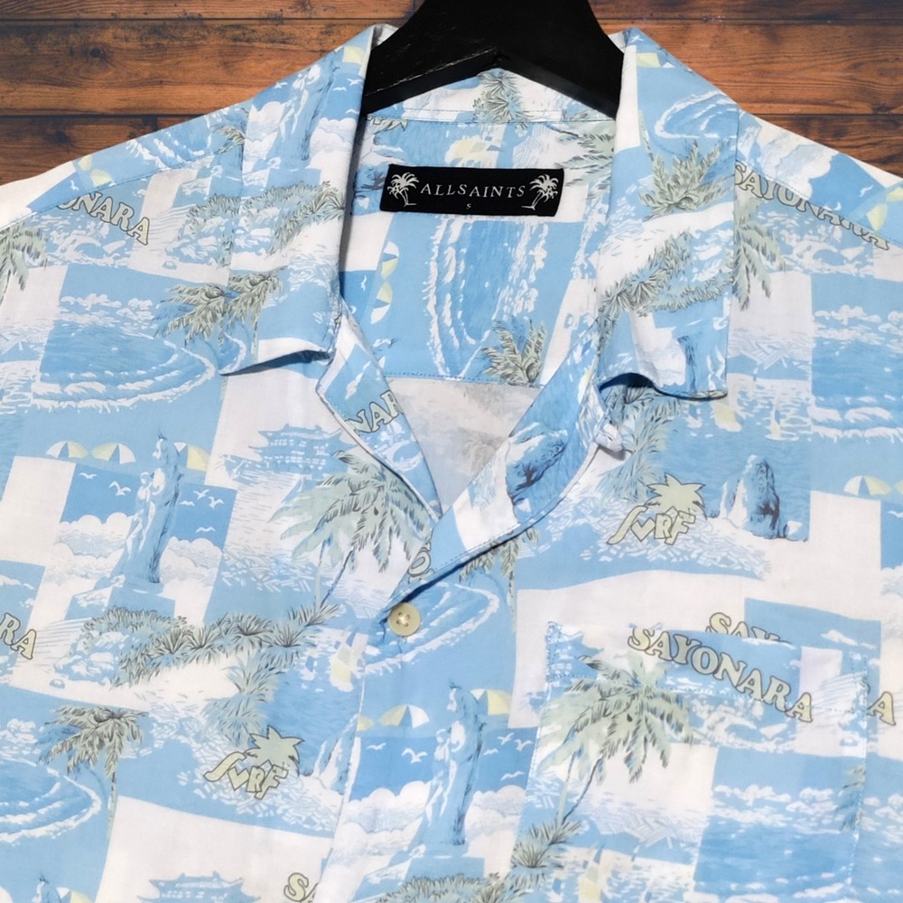 AllSaints Sayonara Camp Shirt Mens Small Viscose Hawaiian Surf Short Sleeve